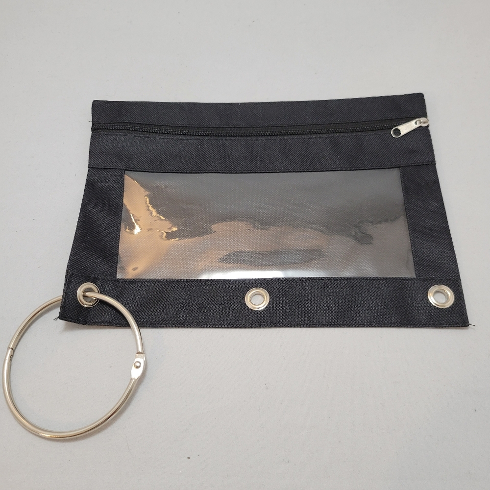 3 Ring Pen Pencil Pouch Lot of (18) Clear Window with Ring Hoop
